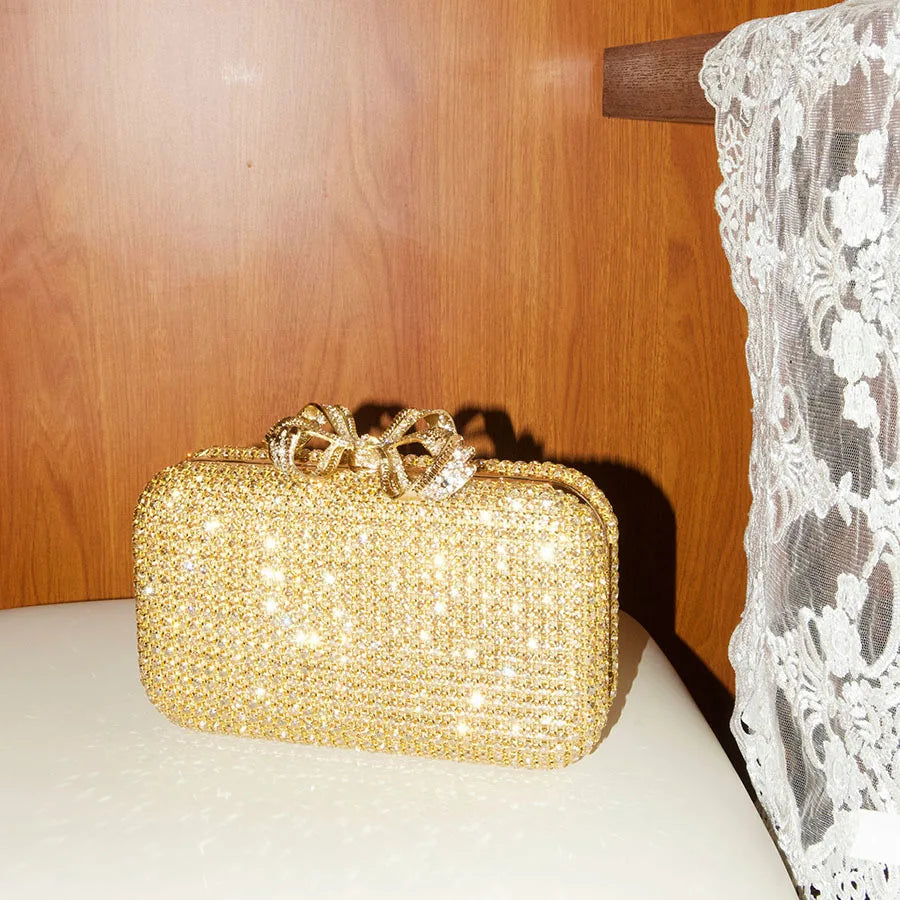 Luxury Diamond Clasp Evening Bag Bowknot Clutch Bags Rhinestone Small Box Bags Chains Shoulder Bags Wedding Party Purse Handbag