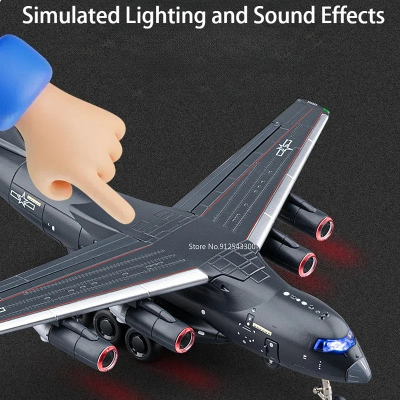 1:180 Scale Y-20 Transport Aircraft Model Toy Metal Body Pull Back Foldable Nose Wheel Military Plane Models Children's Gifts