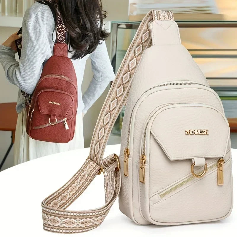 1pcs Large Capacity PU Leather Crossbody Bag Adjustable Strap Casual Chest Bag Fashion Versatile for Travel Daily Use