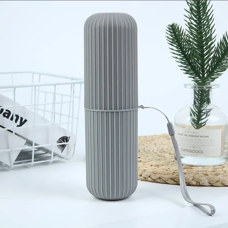 Portable Travel Toothbrush Box Vertical Striped Mouthwash Cup Toothpaste Tube Organizer Toothware Storage Case for Bathroom & Ou