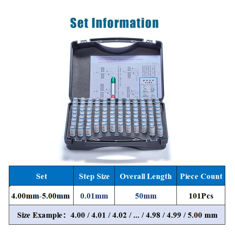 High Precision Pin Gauge Set Within 10mm, Step 0.01/0.05/0.1mm, GCr15 Steel, Small Size Tool for Hole Measurement, Customizable