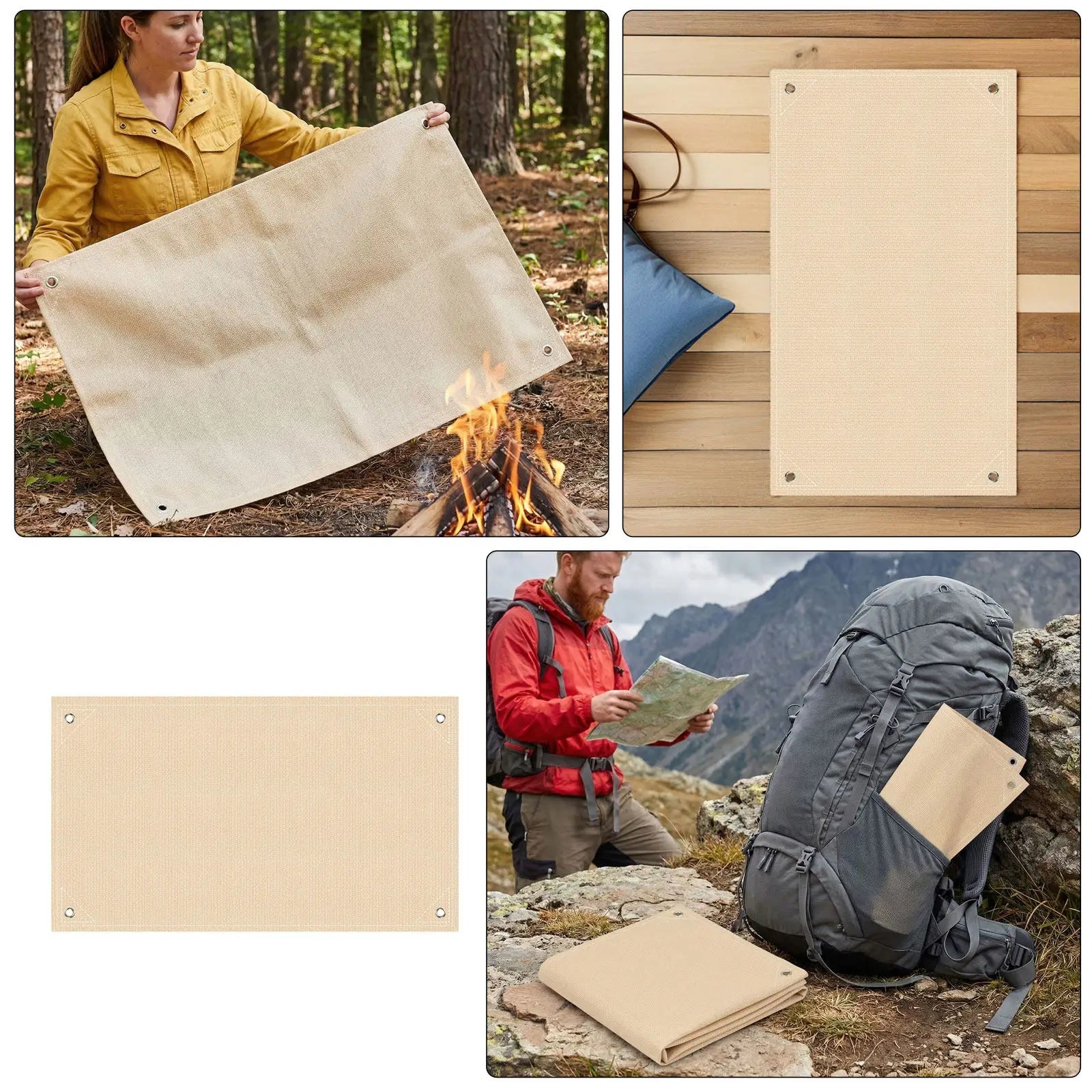 2Pcs Outdoor Fireproof Picnic Blanket Fiberglass Grill Mat Fire Retardant Heat Resistant Pad Fire Pit Deck Patio Protector Bbq