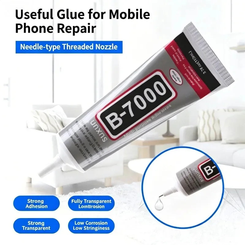 B7000 Super Glue, Strong Adhesive for DIY Crafts, Fabrics, Jewelry, Diamond Painting & Phone Screen Repair, Black & Clear Glue