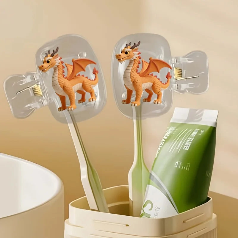 2pcs Cute Clay Dragon Toothbrush Head Covers Storage Case Toothbrush Protector Holder Bathroom Accessory for Home Travel Gift