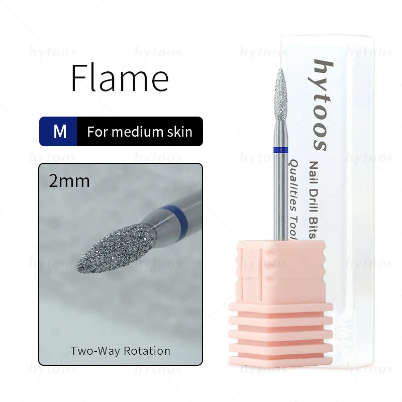 HYTOOS 2mm Flame Chrome Diamond Nail Drill Bits Pro Russian Cuticle Bit for Nail Drill Dead Skin Cuticle Cleaner Nails PrepTools