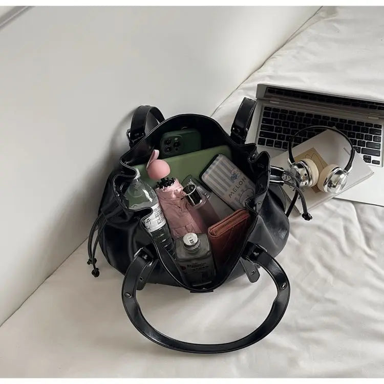Vintage Fashion Soft PU Leather Large-capacity Tote Bag Underarm Bags Commuting Handbag Wallet Phone Storage Bag Woman Bags