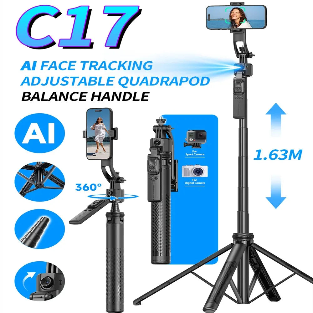 MEUYAG 1.62m AI Follow-Up Selfie Stick Fully Automatic With Bluetooth Remote Intelligent  Anti Shake Pan Tilt Handheld gimbal