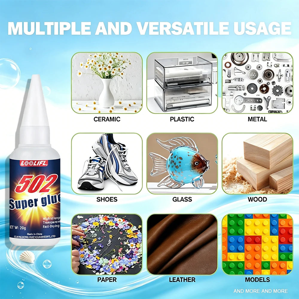 20g Clear 502 Super Instant Glue Fast Curing Strong Bond Low Odor Multi Material Repair Adhesive for Metal Plastic Wood Ceramic