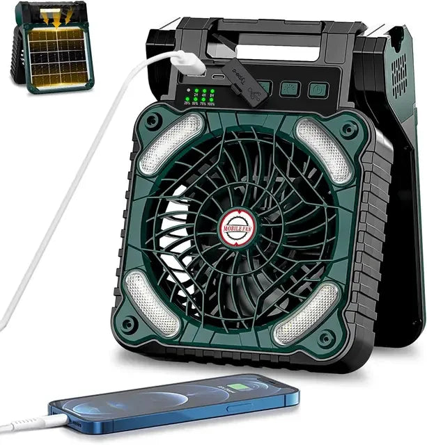 Portable Solar Fans 10000mAh LED Lantern Rechargeable Solar Powered Camping Fan 4 Speeds Powerful Wind 90° Folding Ventilador