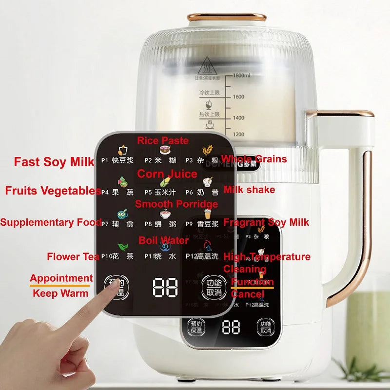 1.8L Soy Milk Machine Electric Juicer Multifunctional Wall Breaking Machine Kitchen Auto No Cook Heating Rice Paste Machine 710W