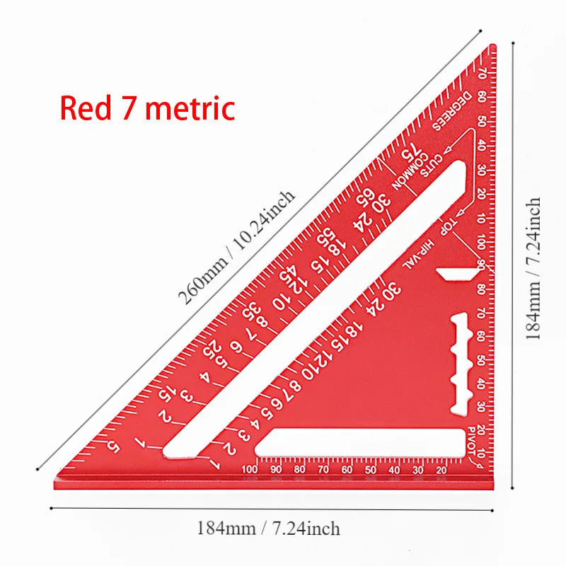 7/12 Inch Aluminum Triangle Ruler, Carpenter Measuring Layout Tool, Square & Metric/Imperial Protractor for Woodworking