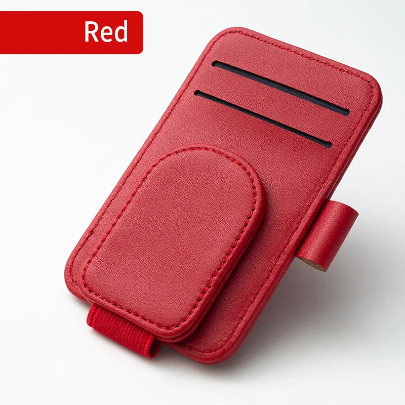 JFBONIN Leather Car Sun Visor Sunglasses Holder with Magnetic Clip Pen And Card Holder Creative Sunshade Storage Case