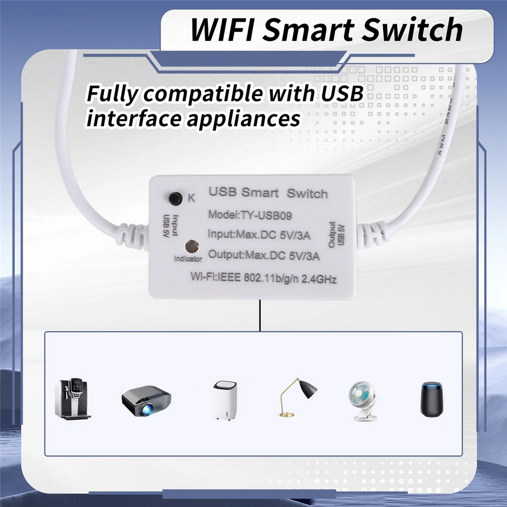 ABQR Tuya USB Smart Switch WIFI Controller Universal Breaker Timer Smart Life for USB Appliances for Home