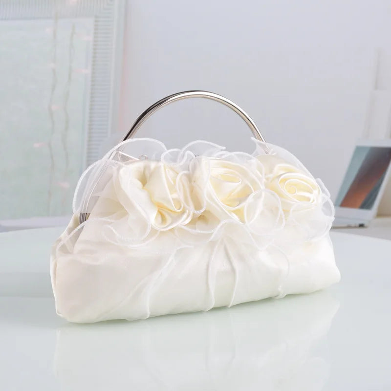 Designer Satin Purses and Handbags Women Flower Evening Bag Solid Luxury White Floral Bags Bride Day Clutches Dinner Bag