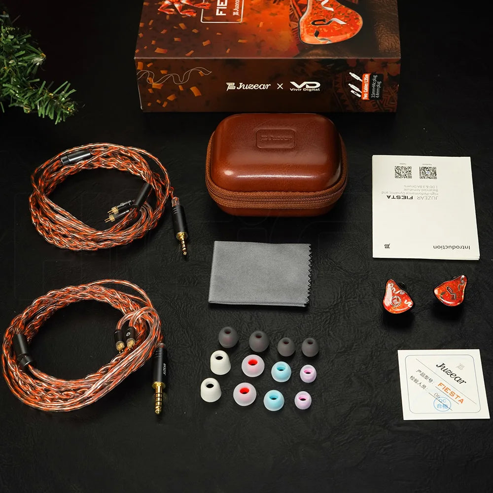 Juzear x Vivir Digital Fiesta 1DD+3BA IEM HiFi Hybrid In-ear Monitor Earphones with 3.5mm Mic+4.4mm Dual Cable