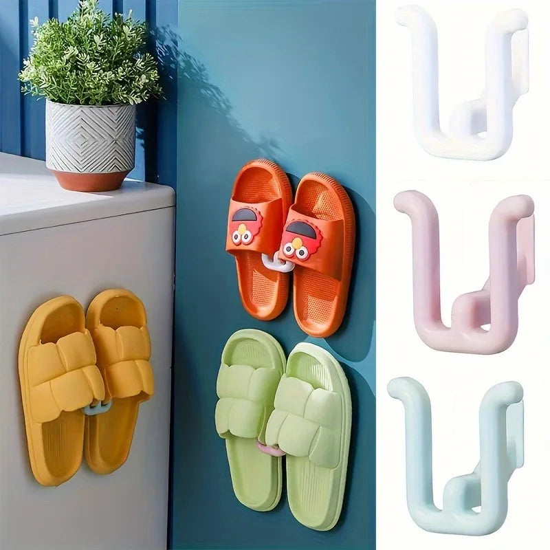 4Pcs Self Adhesive Slipper Rack - Waterproof, Wall Mounted Shoe Hook for Bathroom, Kitchen and Bedroom Decorations, Space Saving