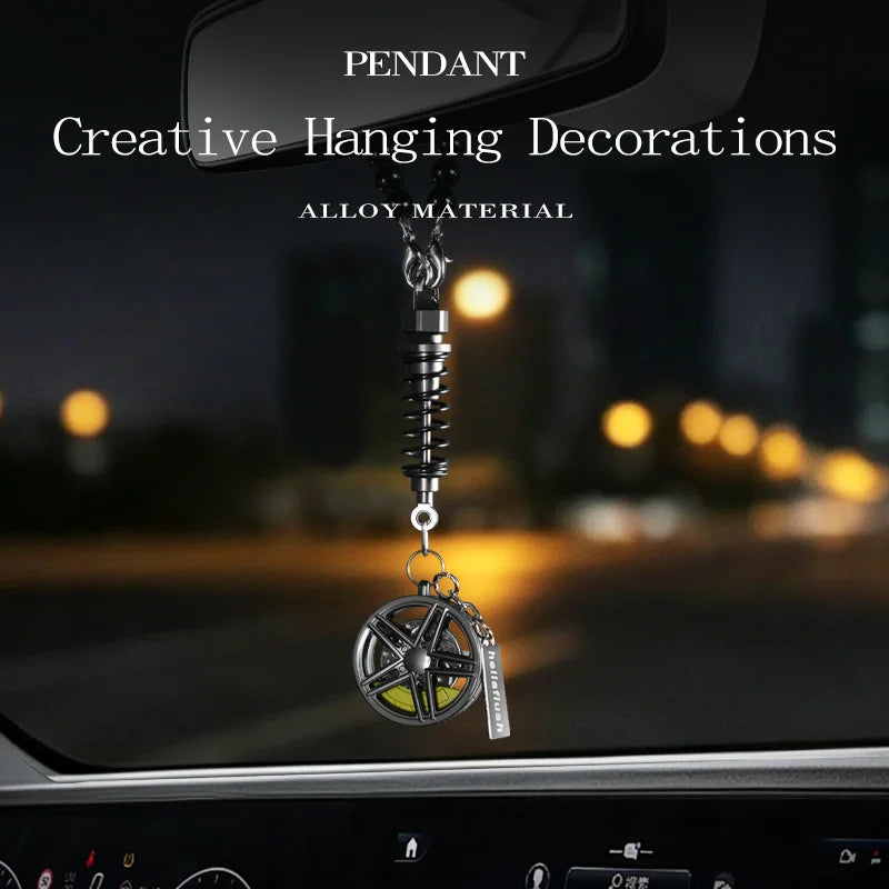 metal Car Mirror Rearview Pendant Auto Interior Decor Pendants Aluminum Wheel With Shock Absorber Ornament Hanging Accessories