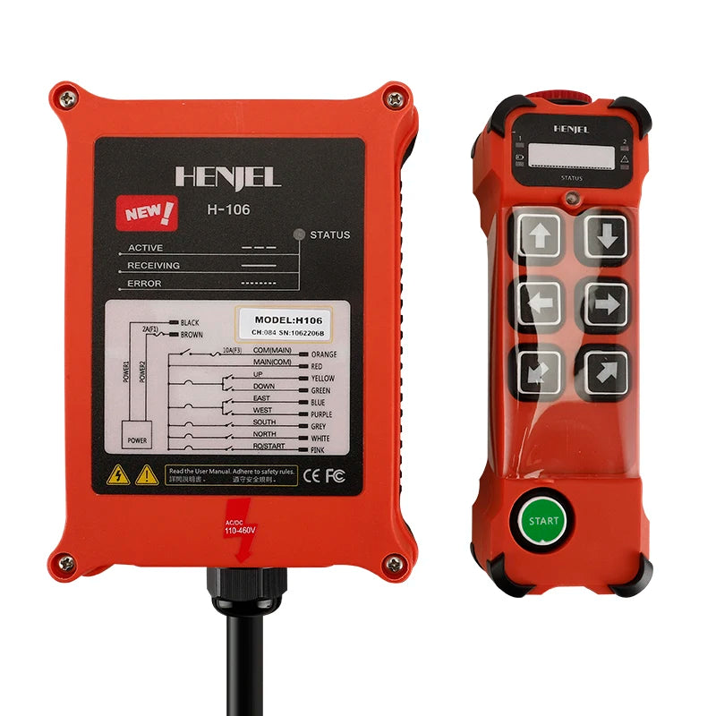 HENJEL H106 Industrial Radio Remote Control 6 Button Single Hydraulic Controller, Waterproof Crane Electric Hoist Remote Control