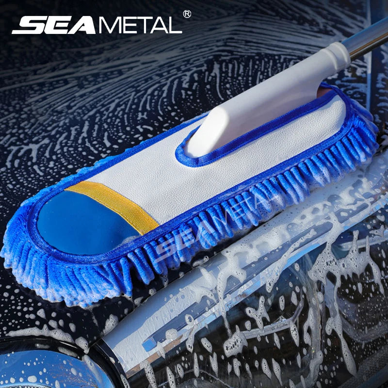 SEAMETAL Scalable Car Washing Mop Long Handle Cleaning Brush Ultra-Soft Chenille Auto Dust Removal for Car Detailing Wash Tool