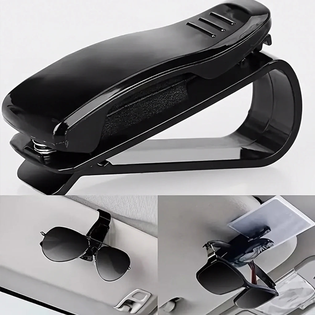 2PC Black Universal Car Sun Visor Sunglasses Holder, Multifunctional Eyeglasses Clip Card Ticket Pen Storage Box