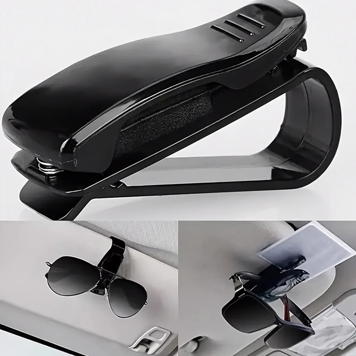 2PC Black Universal Car Sun Visor Sunglasses Holder, Multifunctional Eyeglasses Clip Card Ticket Pen Storage Box