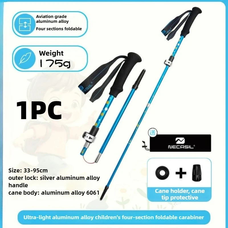 Kids Telescoping Hiking Poles - 4-Section Aluminum Alloy Folding Trekking Sticks, Lightweight Collapsible Walking Staff