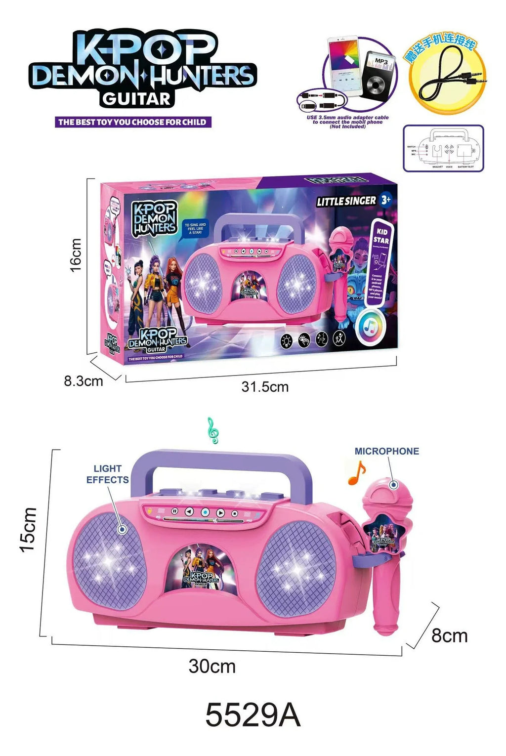 5350a Toys Witch Hunters Microphone With Adjustable Stand Led Lights Support Mp3 Playback Karaoke Singing Music Performance Gift