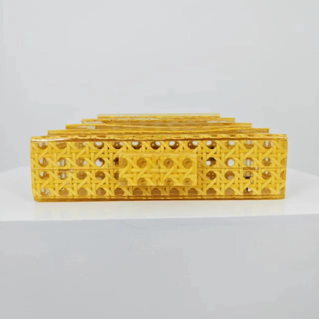 2024 New Women Acrylic Egg Cane Bag Rattan Clutch Bag For Luxury Wedding Party Purse Summer Beach Wicker Handbag Designer
