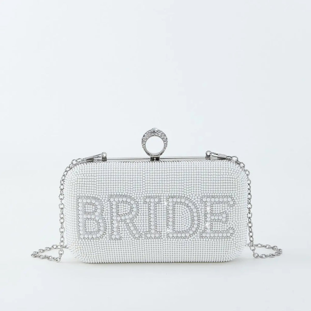 I Do Letter Evening Bags For Women Bridal Clutches Pearl Beading Wedding Party Purse Trendy Designer Chain Shoulder Handbag