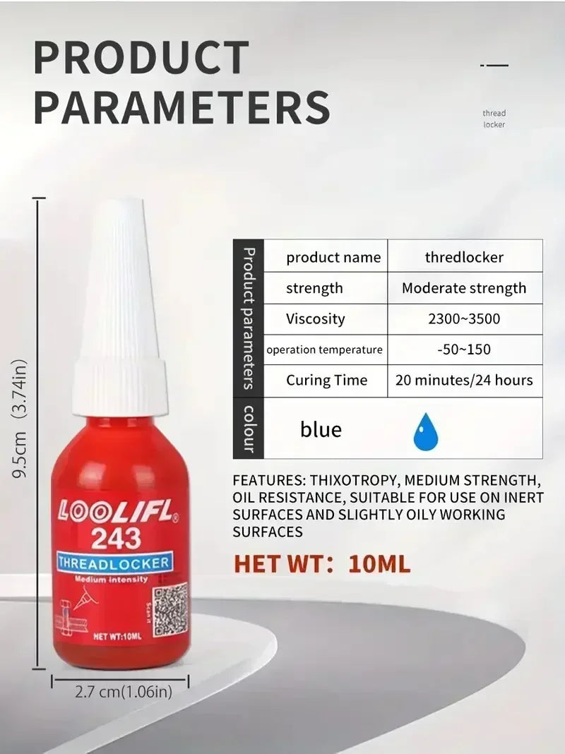 Adhesive 243 Anaerobic Screw Glue Strong Anti-slip Fastening Thread Locker High and Low Strength High-Temperature-Resistant New