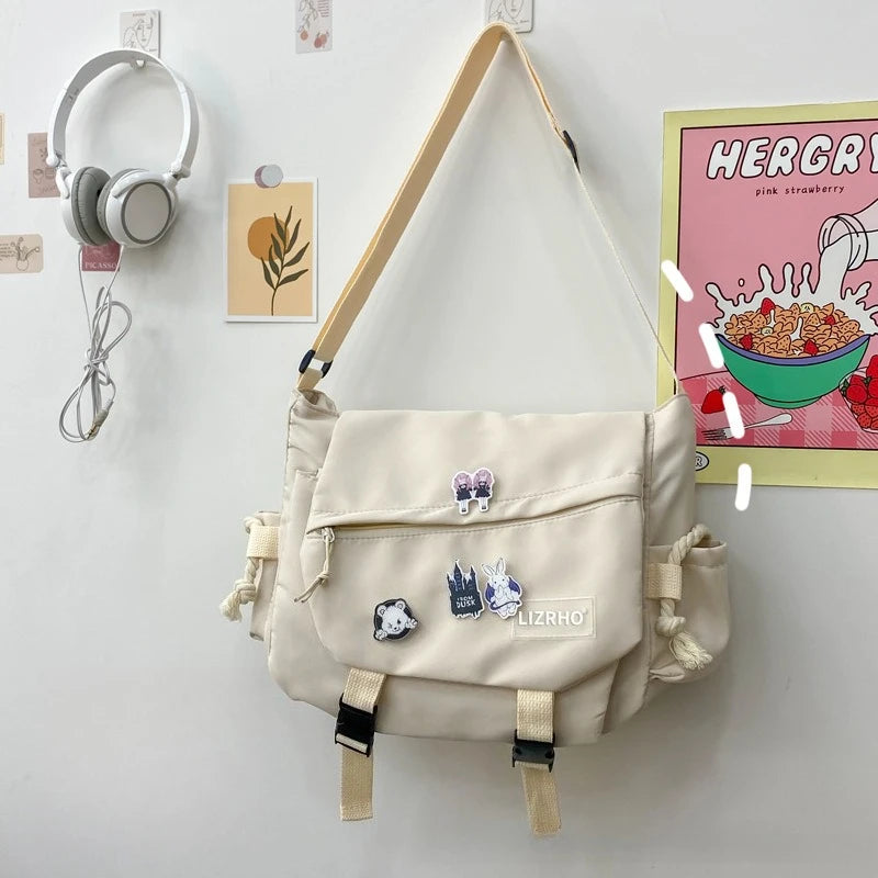 Women Nylon Handheld Shoulder Messenger Bag Versatile Large Capacity Crossbody Bag Retro Work Travel Postman Bag Youth Schoolbag