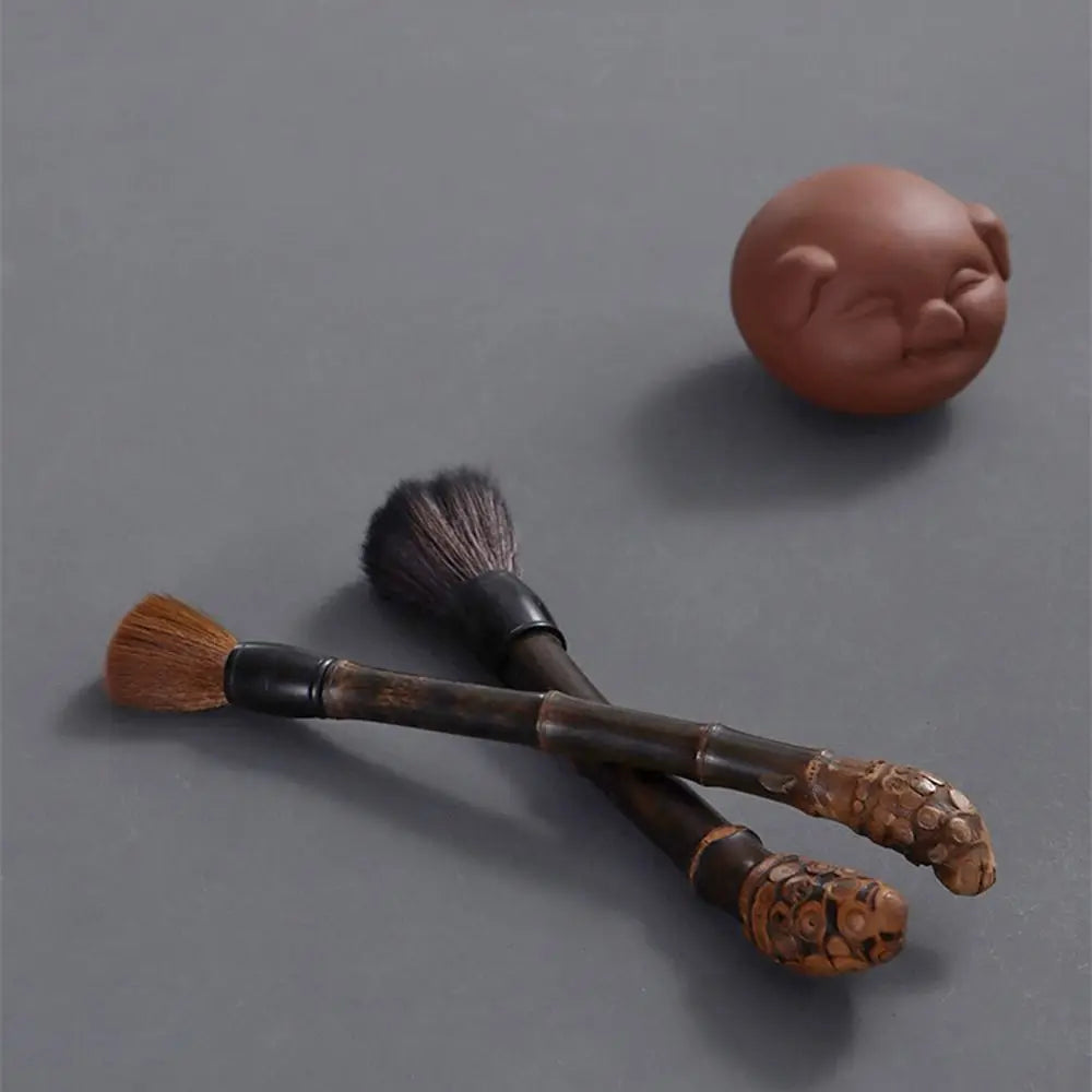 Vintage Carbonized Bamboo Root Teapot Pen Long Handle Easy To Clean Teaware Cleaning Brush Chinese Style Portable Tea Brushes