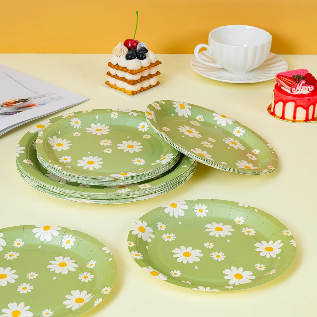 Paper Plates Heavy Disposable Dinner Plates Pastel Floral Print for Picnic Bridal Shower Spring Birthday Party Decor