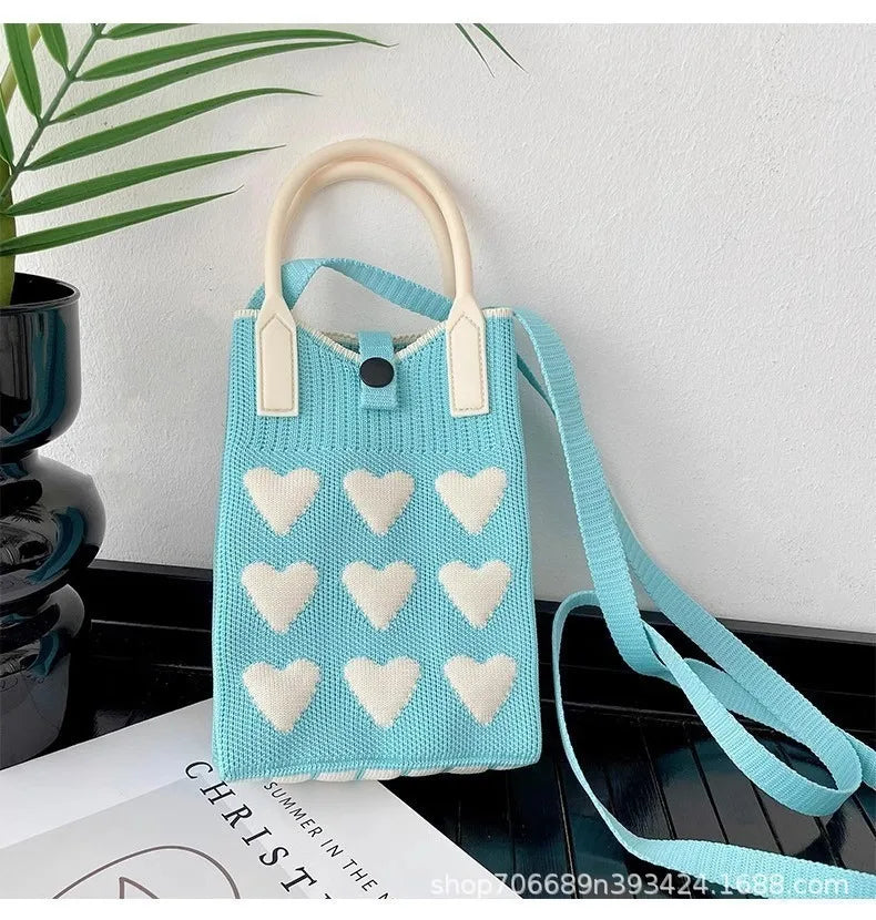 Love mobile phone bag female Korean version knitted sweet hand carry messenger versatile student small change bag storage messen