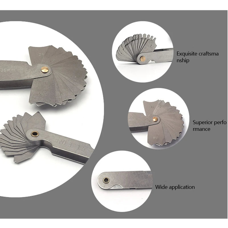 Radius template R gauge R1-6.5 7-14.5 15-25 26-80 radius gage plate fillet gaug External Internal Concave Convex Measuring tools