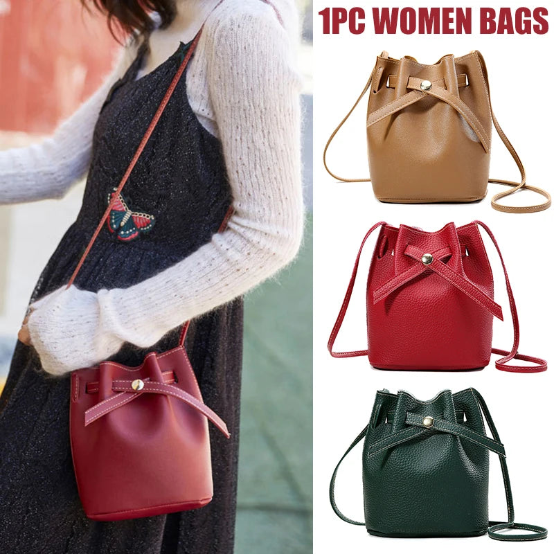 Hand Bag Ladies Women's Crossbody Bags Large Capacity PU Leather Bucket Bag Portable Cross Body Bucket Bag Single Shoulder Bag