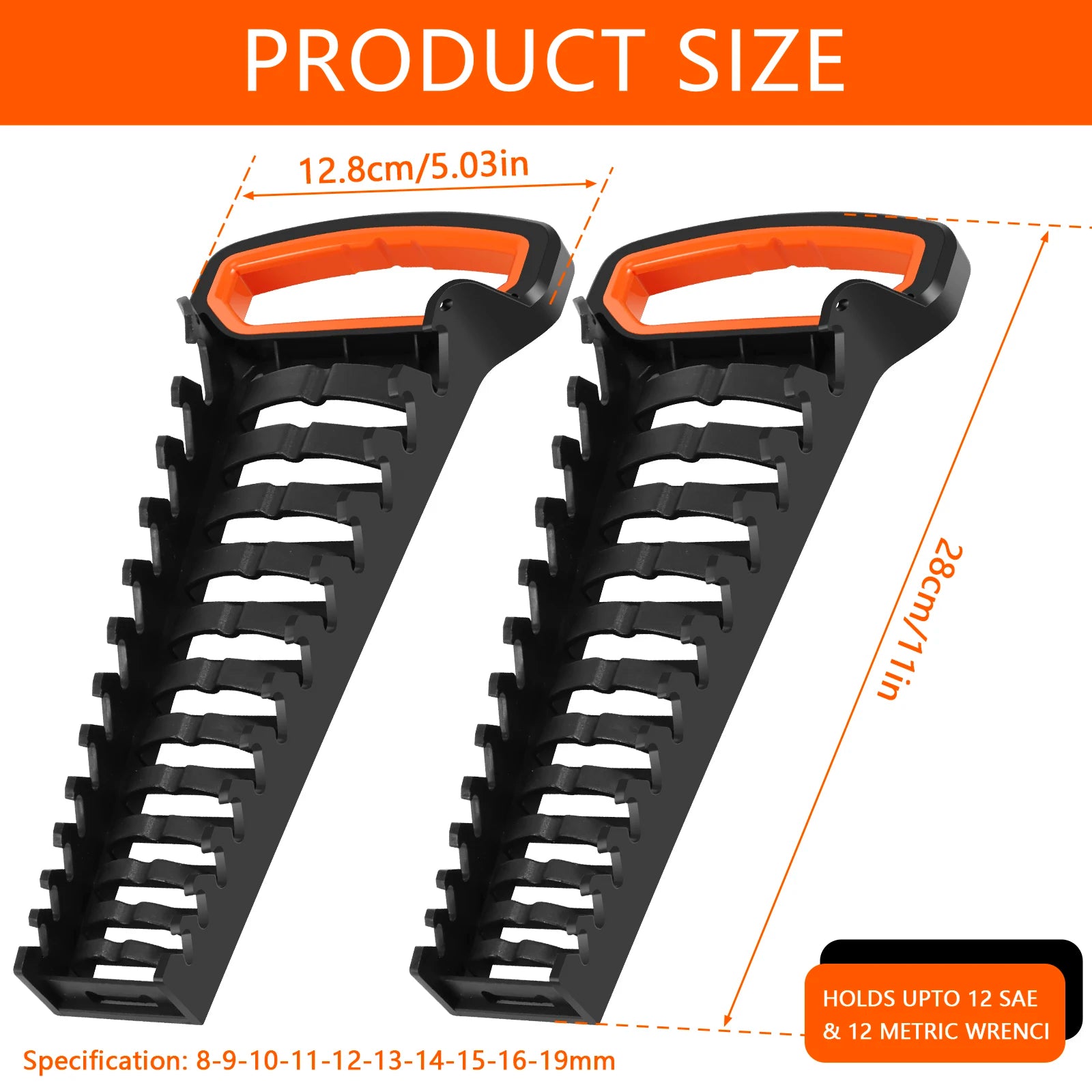 2Pcs Wrench Holder Wrench Organizer Tray Tool for Storing 8mm-19mm Metric SAE Wrenches Hand Tools Organizer Cabinet Storage Tool