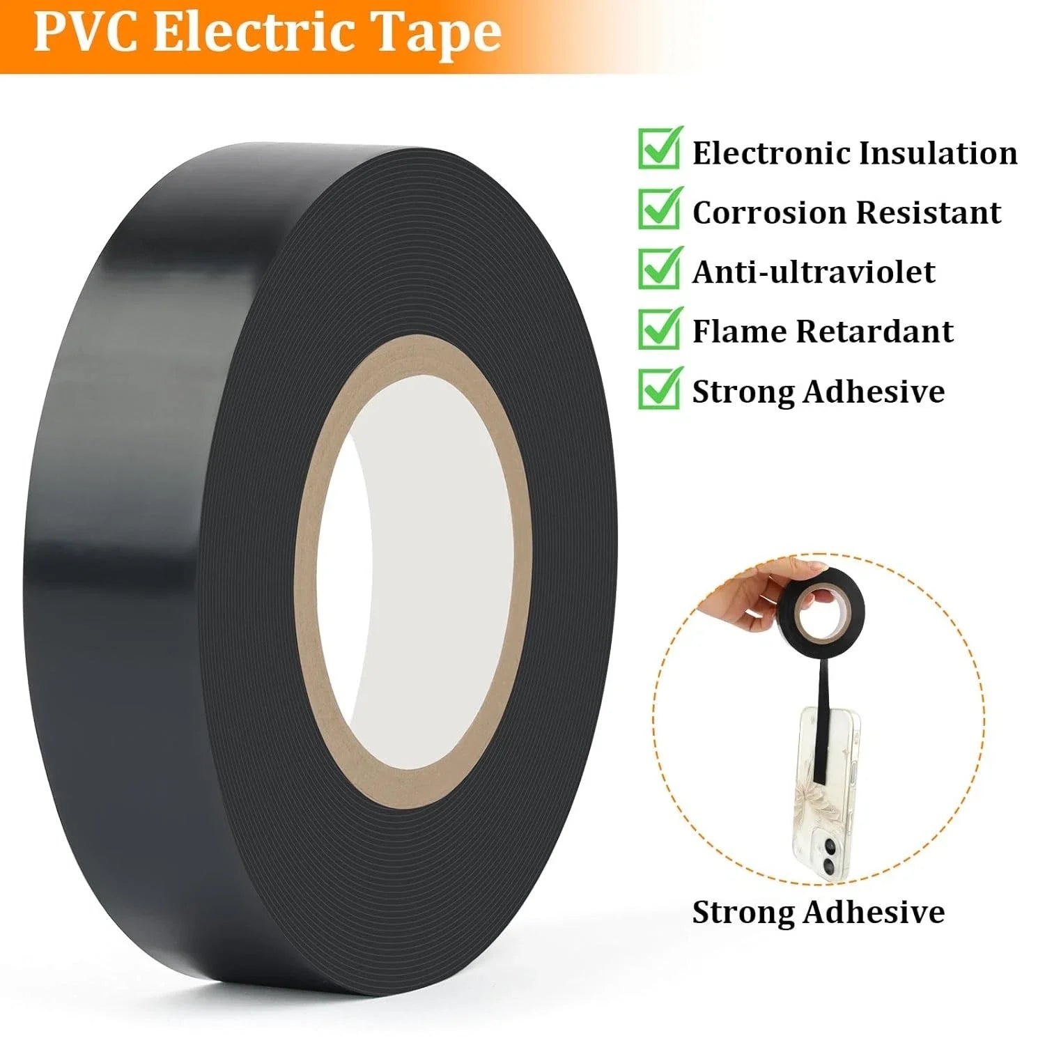 2/5/10pcs Black Electrical Insulating PVC Tape Heat Resistant Self-Adhesive Electric Wire Protection Tape for Electrical Safety
