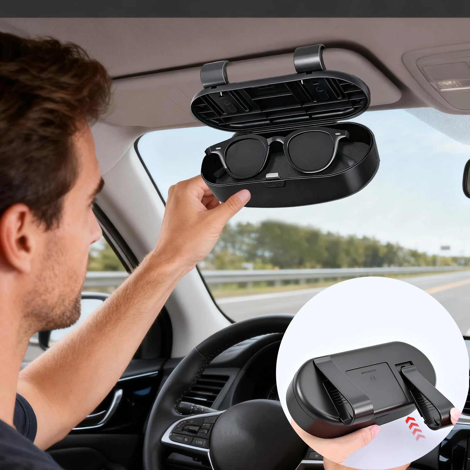Durable ABS Car Visor Sunglass Box Clip Anti-Scratch Universal Case Holder Convenient Auto Glasses Organizer for Driving Vehicle