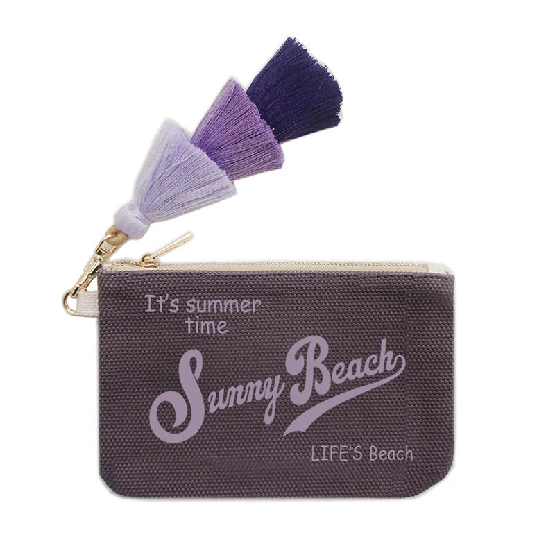Customizable Letter Purse Leisure Personality Tassel Design Canvas Cotton Women's Clutch Office Gifts Beach Wallet iPhone Bag
