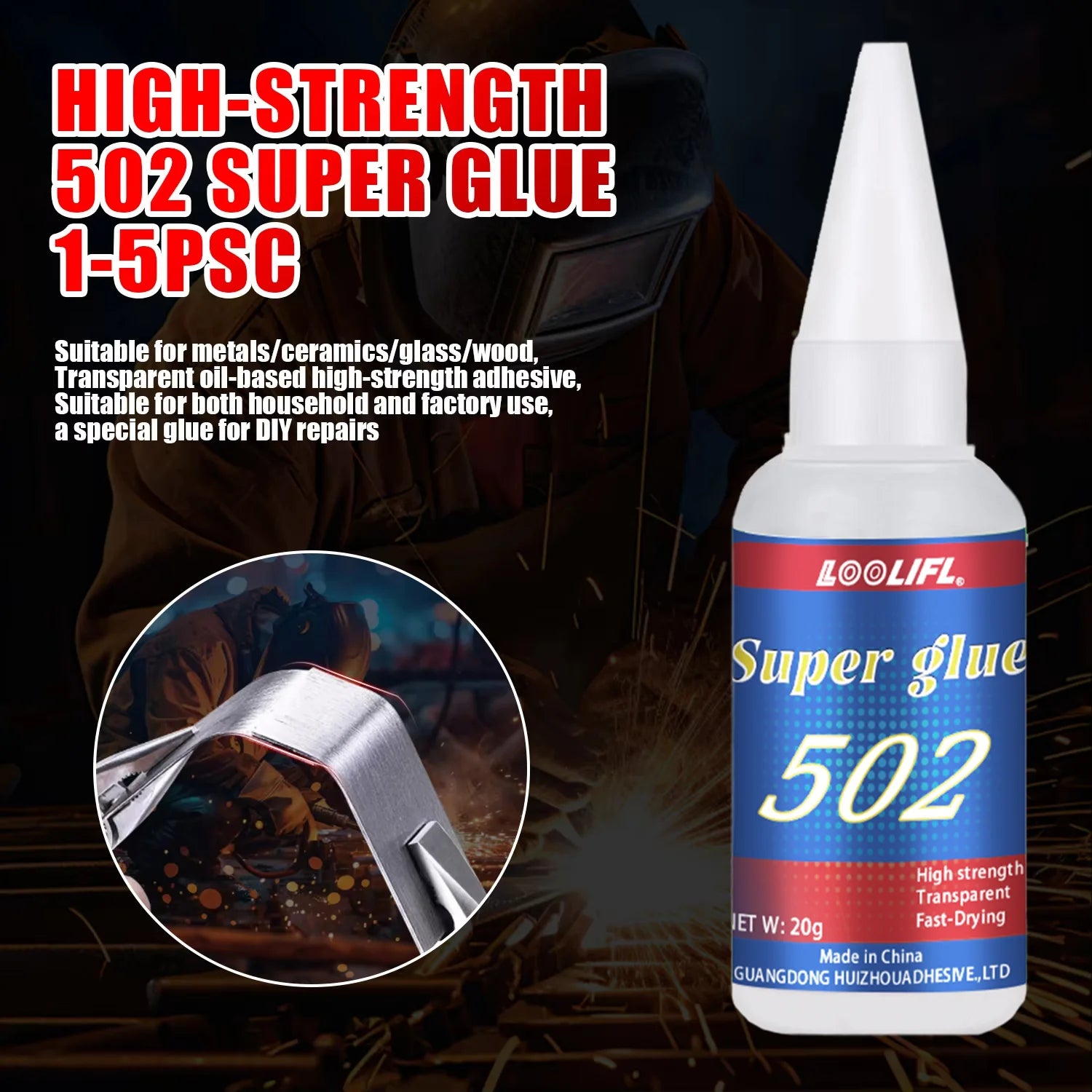 LOOLIFL 1-7pcs 502 Super Glue Instant Quick-drying Cyanoacrylate Adhesive Leather Rubber Wood Metal Strong Bond Liquid Glue Tool