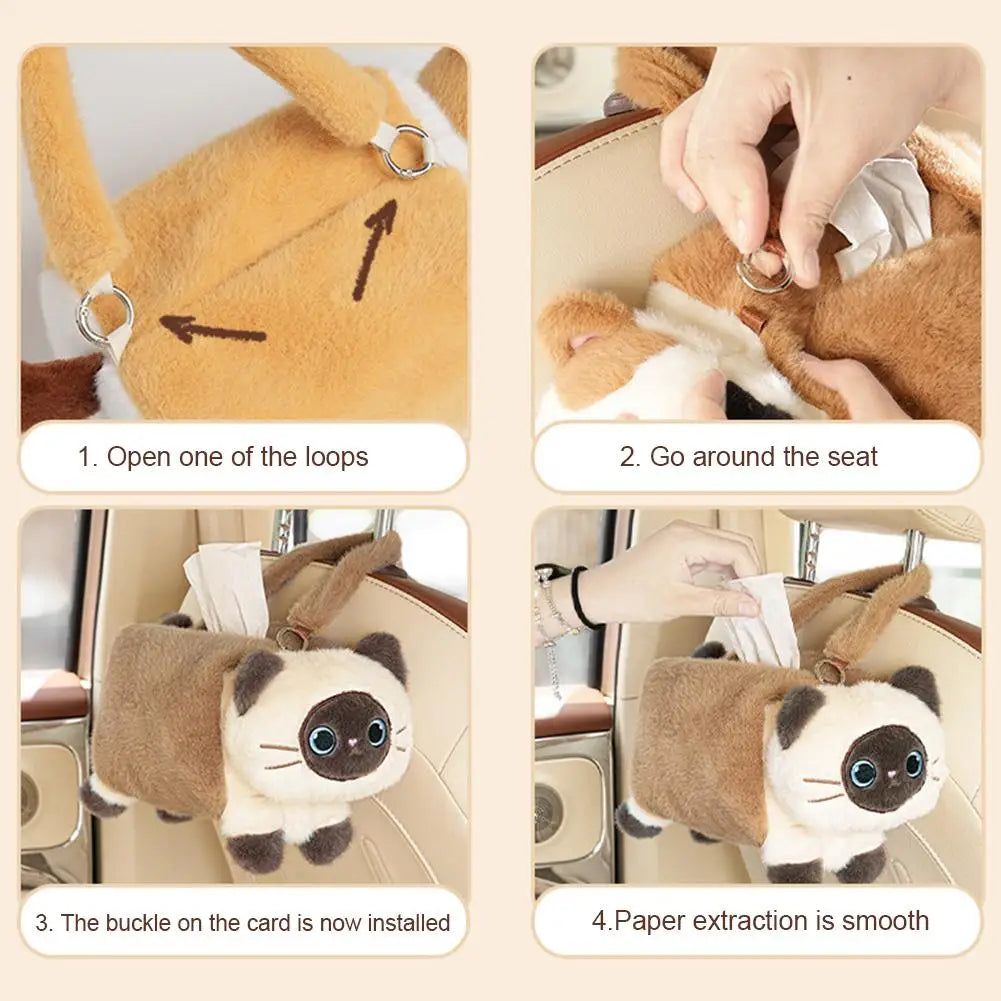New Car Tissue Box Cute Cartoon Cat Car Car Paper Box Hanging High-end Decoration Car Tissue Bag Car Tissue Box Car Accessories