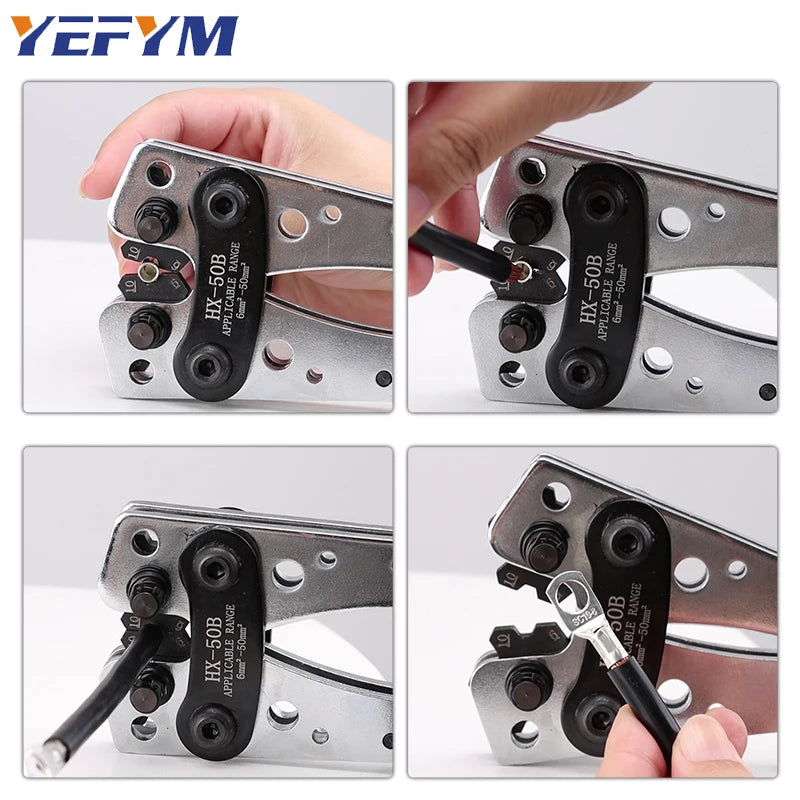 Battery Cable Lug Cable Crimping Pliers 6-50mm²/AWG 10-0 Tube Terminal Crimper Hex Crimp Tool Multitool  Hand Tools HX-50B