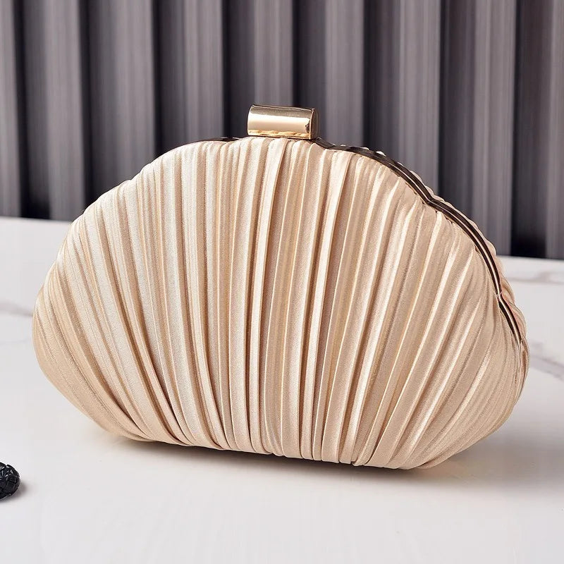 Nesitu Shell Shape Women Make Up Cosmetic Evening Shoulder Messenger Clutch Bag Phone Purse Handbag Golden Green Pink M88259