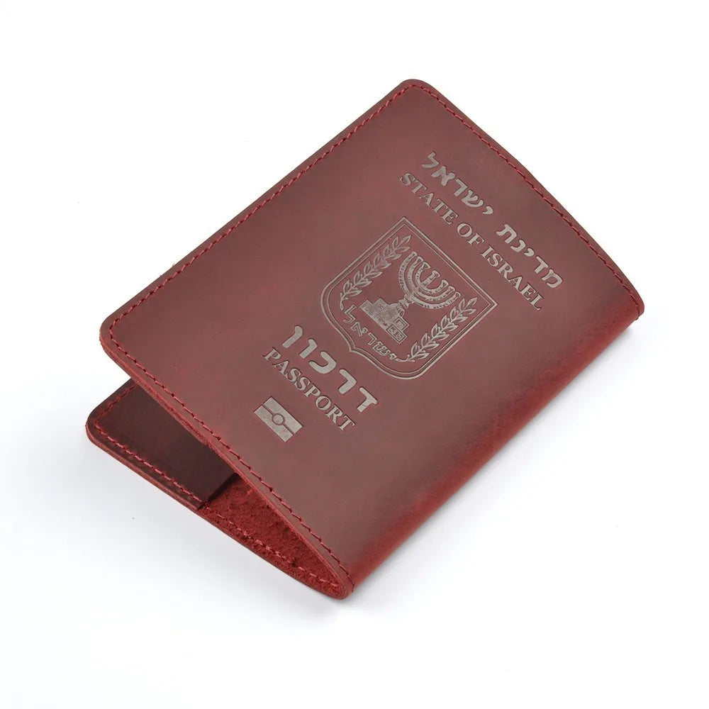 AIGUONIU Genuine Leather Israeli Passport Cover for Israel Credit Card Holder Hebrew Passport Case Unisex Travel Wallet