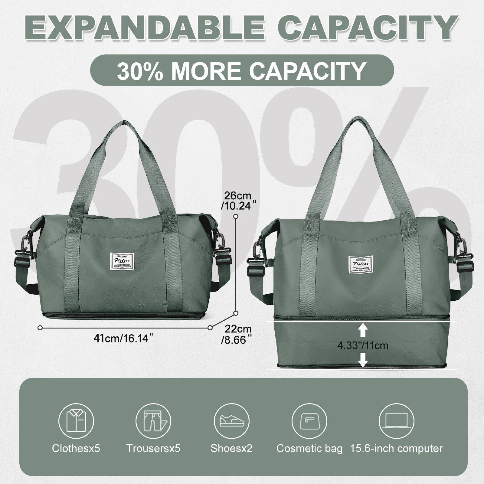 Expandable Travel Bag for Ryanair Easyjet, Hand Luggage Sport Bag Gym Bag, Large Capacity Foldable Travel Duffel Bag Weekend Bag