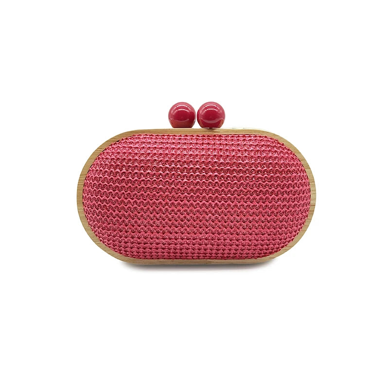 fashion Oval PP straw clutch bag for women wooden clip Handbags elegant weave summer beach bag trend shoulder crossbody bags