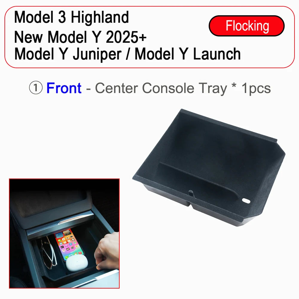 For Tesla New Model Y Juniper Launch 2025 Model 3 Highland Storage Box Organizer Center Console Trays Drawer Armrest Accessories