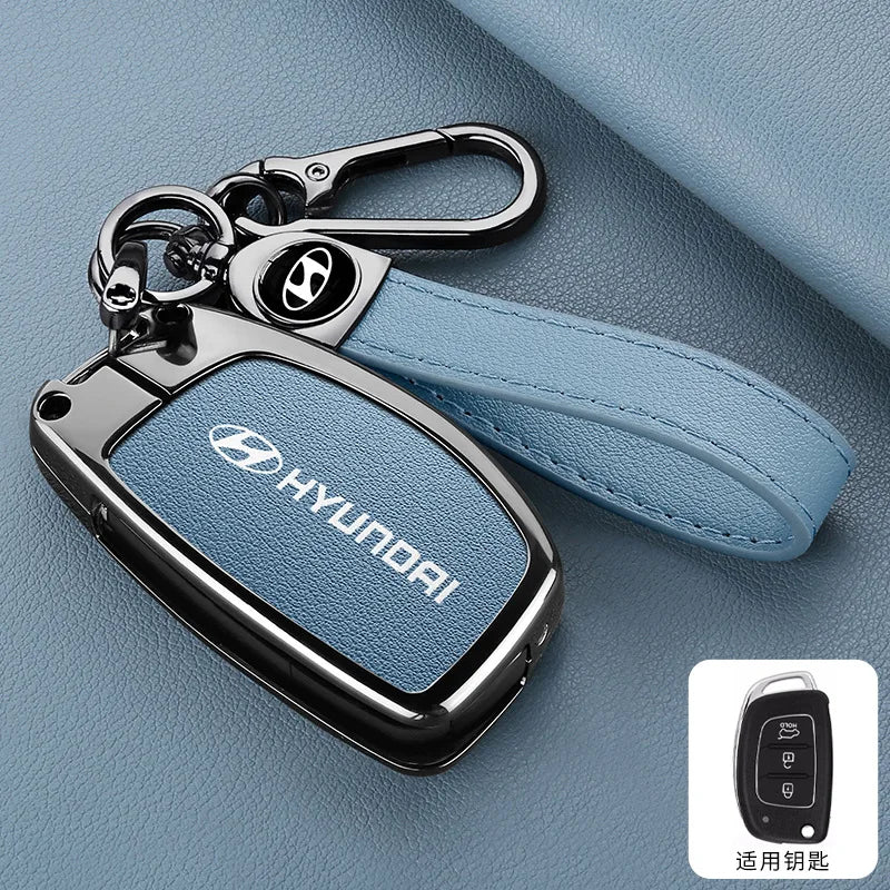 Zinc Alloy Leather Car Remote Key Case Cover For Hyundai Solaris Accent Tucson l10 l20 l30 IX35 Kia K2 K5 Rio Auto Accessories