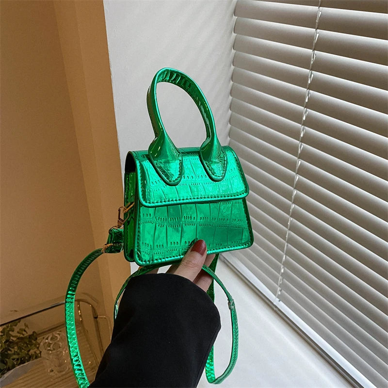 Fashionable Candy Colored Stone Texture Shiny Small Square Bag Flip Cover Shoulder Slanted Bag Lipstick Pouch Daily Commute